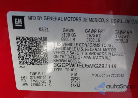 2021 Chevrolet Silverado C1500 Rst z USA, uszkodzony, nr VIN 3GCPWDED5MG291449